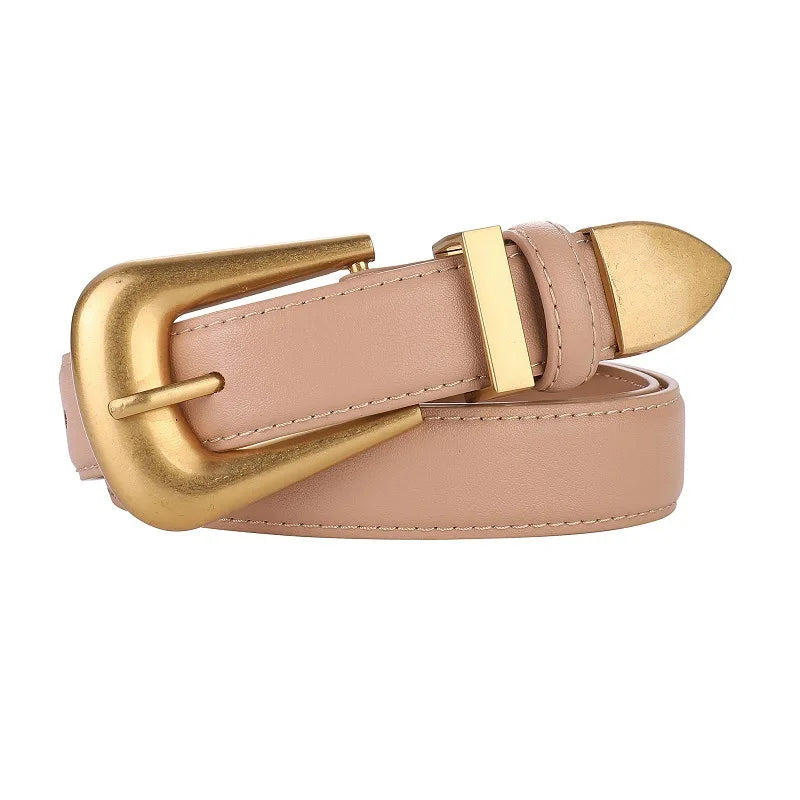 Women’s Genuine Burgundy Leather Belt - Gold Metal Buckle, Luxury Casual Strap for Jeans & Dresses