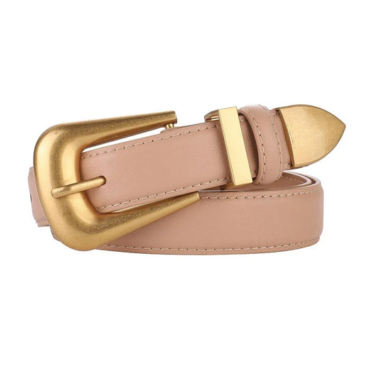 Women’s Genuine Burgundy Leather Belt - Gold Metal Buckle, Luxury Casual Strap for Jeans & Dresses