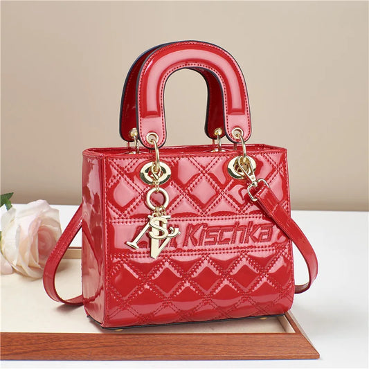 LustraVogue Patent Shine Tote - Luxe Designer Crossbody Handbag for Women