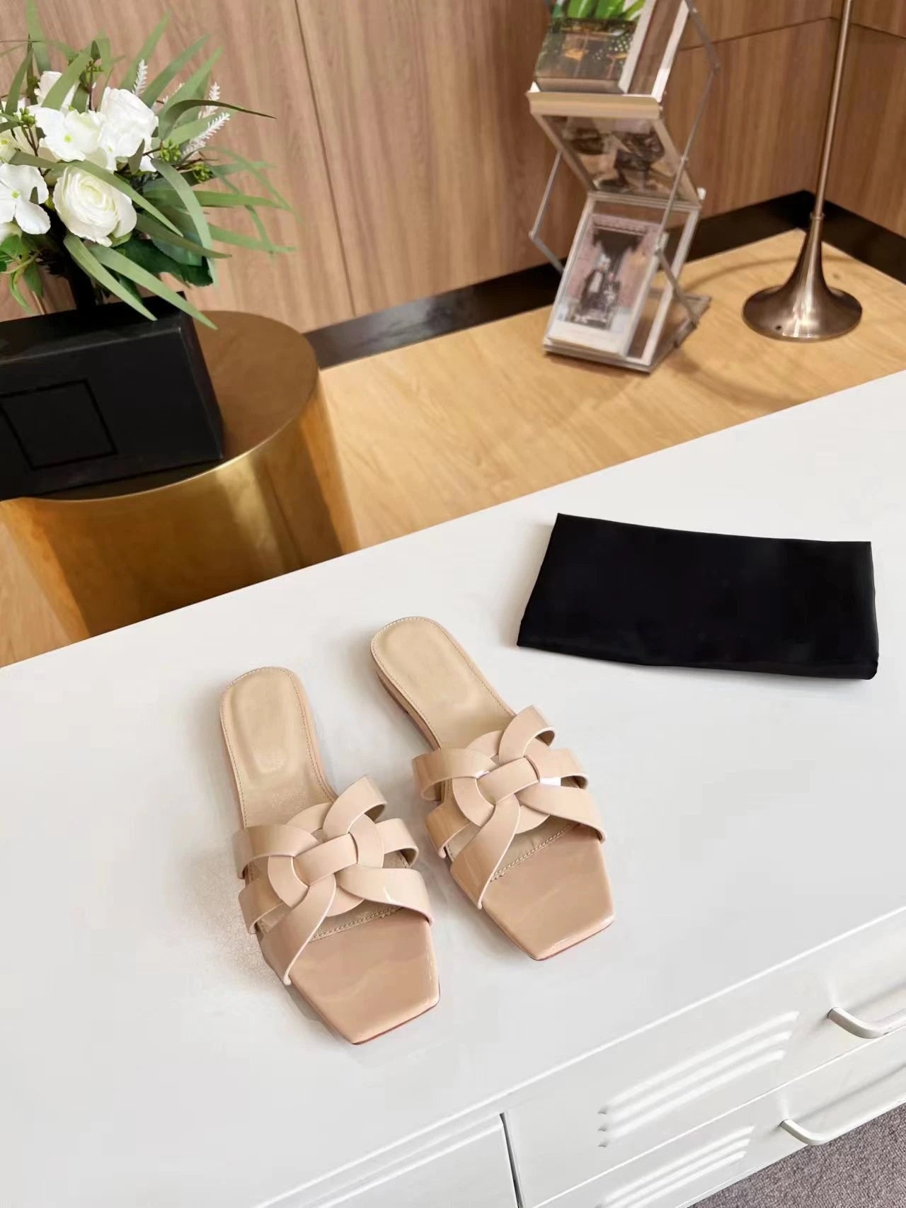 Women’s Genuine Leather Slippers - Square & Open Toe Flats, Fashionable Party and Outdoor Beach Shoes