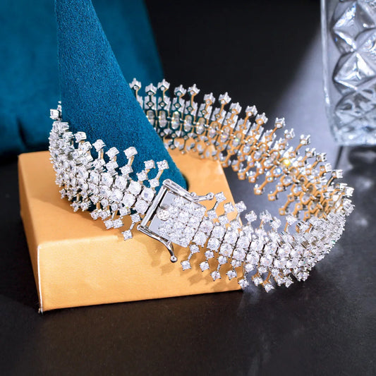 Sparkling 5A Cubic Zirconia Chunky Bracelet - Luxury Wide Bridal & Wedding Jewelry