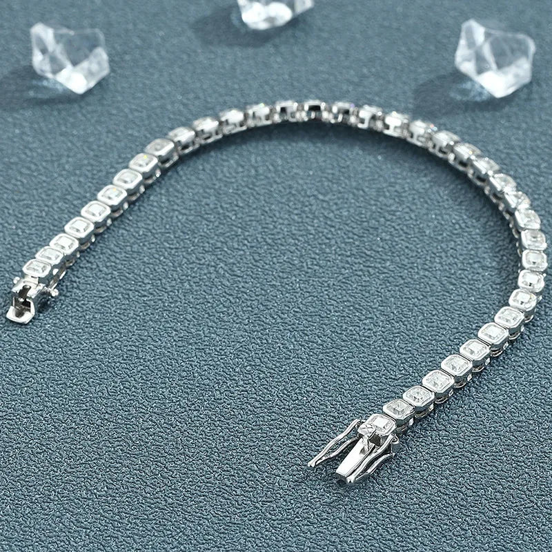 Luxury Asscher Moissanite Engagement Tennis Bracelet - 925 Sterling Silver Diamond Chain for Women