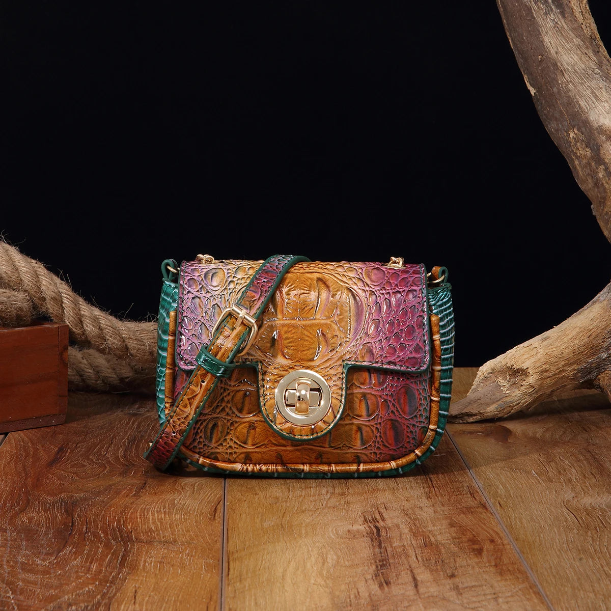 Mini Croco Flip Crossbody - Colorful Lipstick Shoulder Bag with Twist Lock