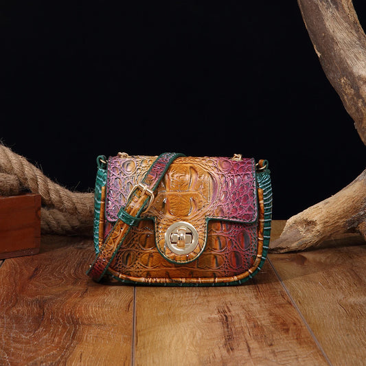 Mini Croco Flip Crossbody - Colorful Lipstick Shoulder Bag with Twist Lock