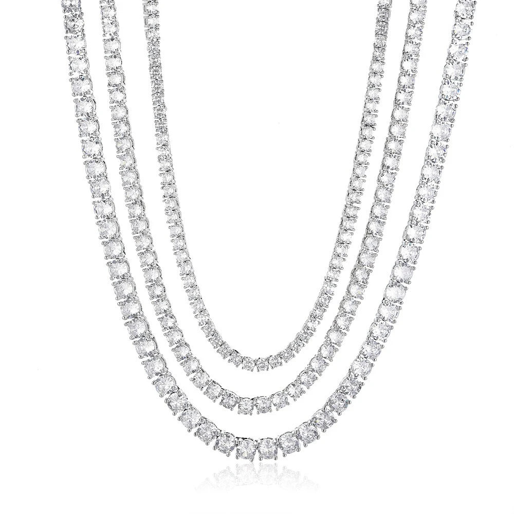 3mm / 4mm / 5mm Moissanite Tennis Necklace - 925 Sterling Silver Lab Diamond Chain for Men & Women, Luxury Fine Jewelry