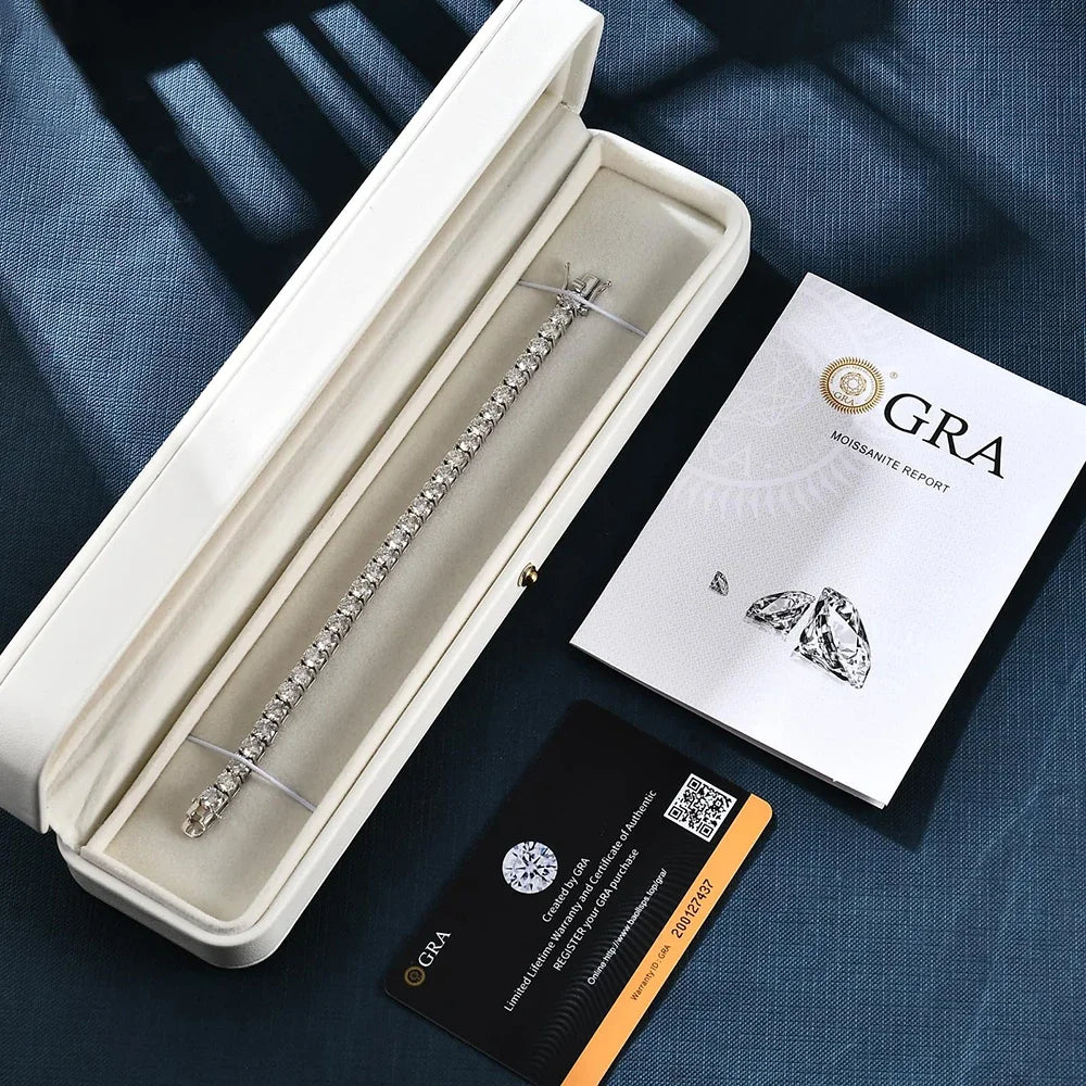 Moissanite Tennis Bracelet – GRA-Certified Sparkling Diamond Jewelry in 925 Silver Plated White Gold for Women & Men