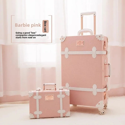 Vintage Style Retro Trolley Luggage - 360° Spinner Wheels Carry-On Suitcase for Women & Men, Pink, 20/22/24/26 Inch