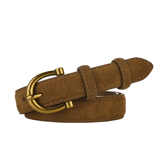 Women’s Luxury Suede Belt - Stylish Leather Strap with Gold Pin Buckle