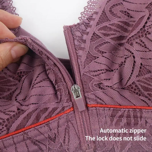 Women’s Soft Cotton Lace Bra - Front-Zip Wireless Shaping Tank Top, Plus Size 36–52