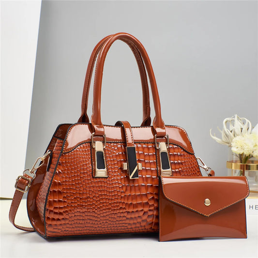 GlossCroc Luxe Tote - High-Shine Crocodile Pattern Handbag for Stylish Women