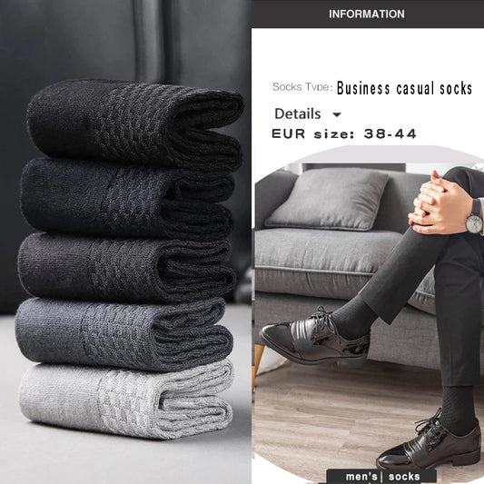 Men’s Business Casual Socks - 5/10/15 Pairs, Mid-Calf Compression Dress Socks for Spring & Autumn