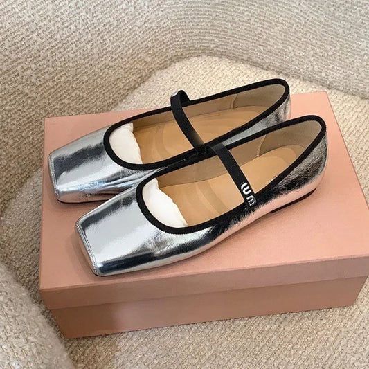 Women’s Ballet Flats - Elegant French Square-Toe Mary Jane Slip-On Shoes