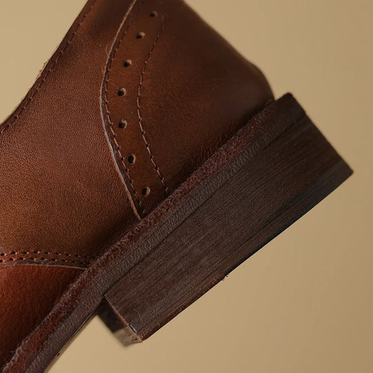 Women’s Cow Leather Lace-Up Oxfords - British-Style Carved Flats, Soft & Comfortable