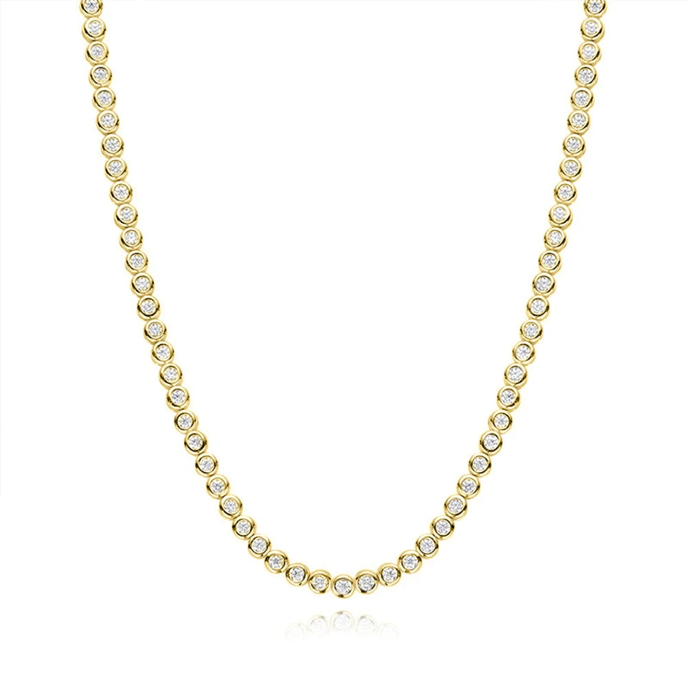 D Color 2mm / 3mm Moissanite Tennis Necklace - GRA Certified 925 Sterling Silver 18K Gold Plated Lab Diamond Necklace for Party & Wedding Jewelry