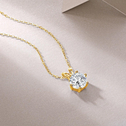 Women's 14K Gold Moissanite Pendant Necklace - Real Gold Lab Diamond Necklace for Weddings, Engagements & Valentine’s Gifts