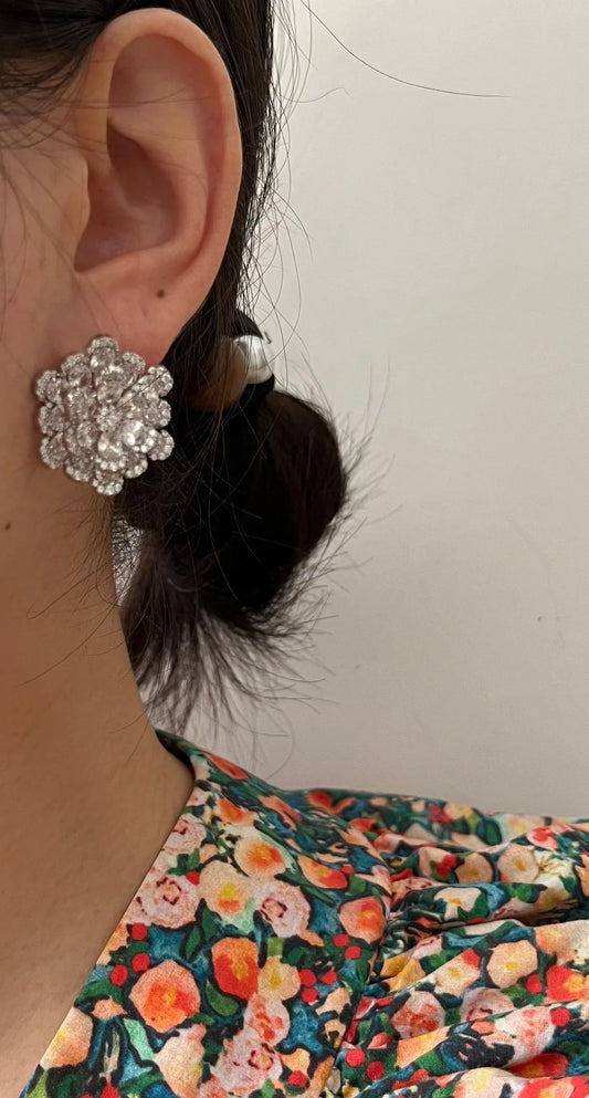 Korean 14K Gold Plated Zircon Flower Earrings - Luxury Elegant Jewelry for Women, Perfect for Weddings & Parties