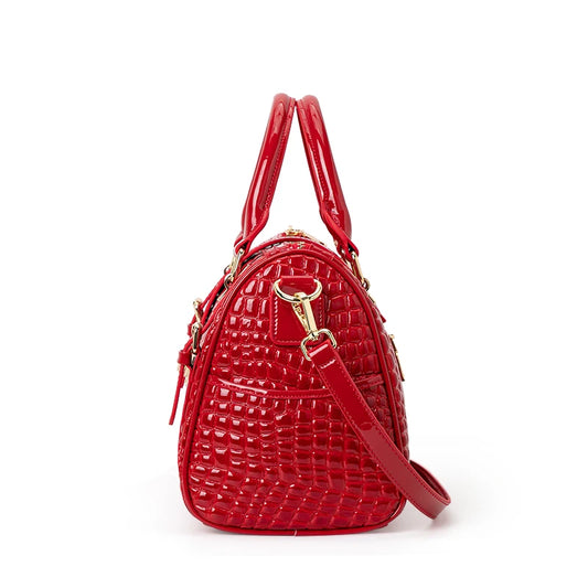 Aidrani Luxe Red Croco-Tail Boston Bag - Genuine Leather Shoulder Handbag for Women