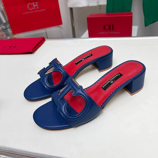 Luxury Stiletto Mules with Red Sole - Women’s Pointed Toe Heels for Office & Summer Parties