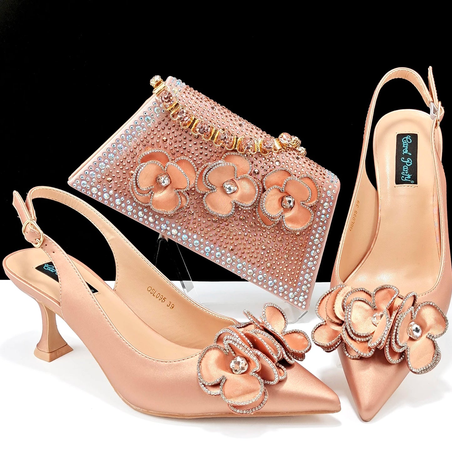 Women’s Pointed Toe Shoes & Bag Set - Floral Decoration, Elegant Party & Daily Wear