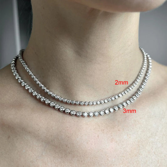D Color 2mm / 3mm Moissanite Tennis Necklace - GRA Certified 925 Sterling Silver 18K Gold Plated Lab Diamond Necklace for Party & Wedding Jewelry