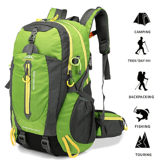 40L Water-Resistant Travel & Hiking Backpack - Outdoor Camping, Trekking, Laptop Daypack for Men & Women