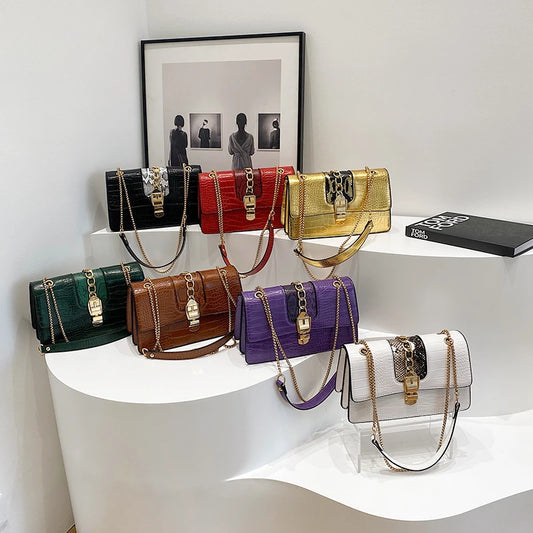 New Crocodile Pattern PU Leather Chain Shoulder Bag - Small Fashion Crossbody Purse for Women