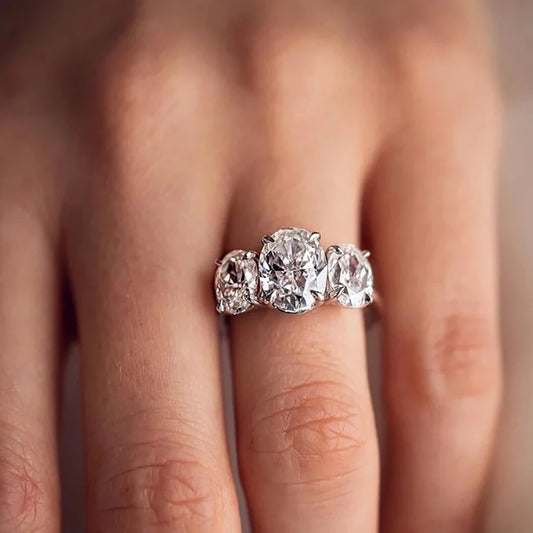 3–6 Carat Oval Cut Moissanite 3-Stone Engagement Ring – 925 Sterling Silver Wedding Band for Women