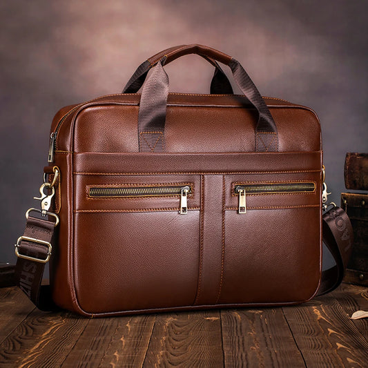 Hot-Selling Men’s Leather Briefcase | Top Layer Cowhide Handbag 15-Inch Laptop & File Bag