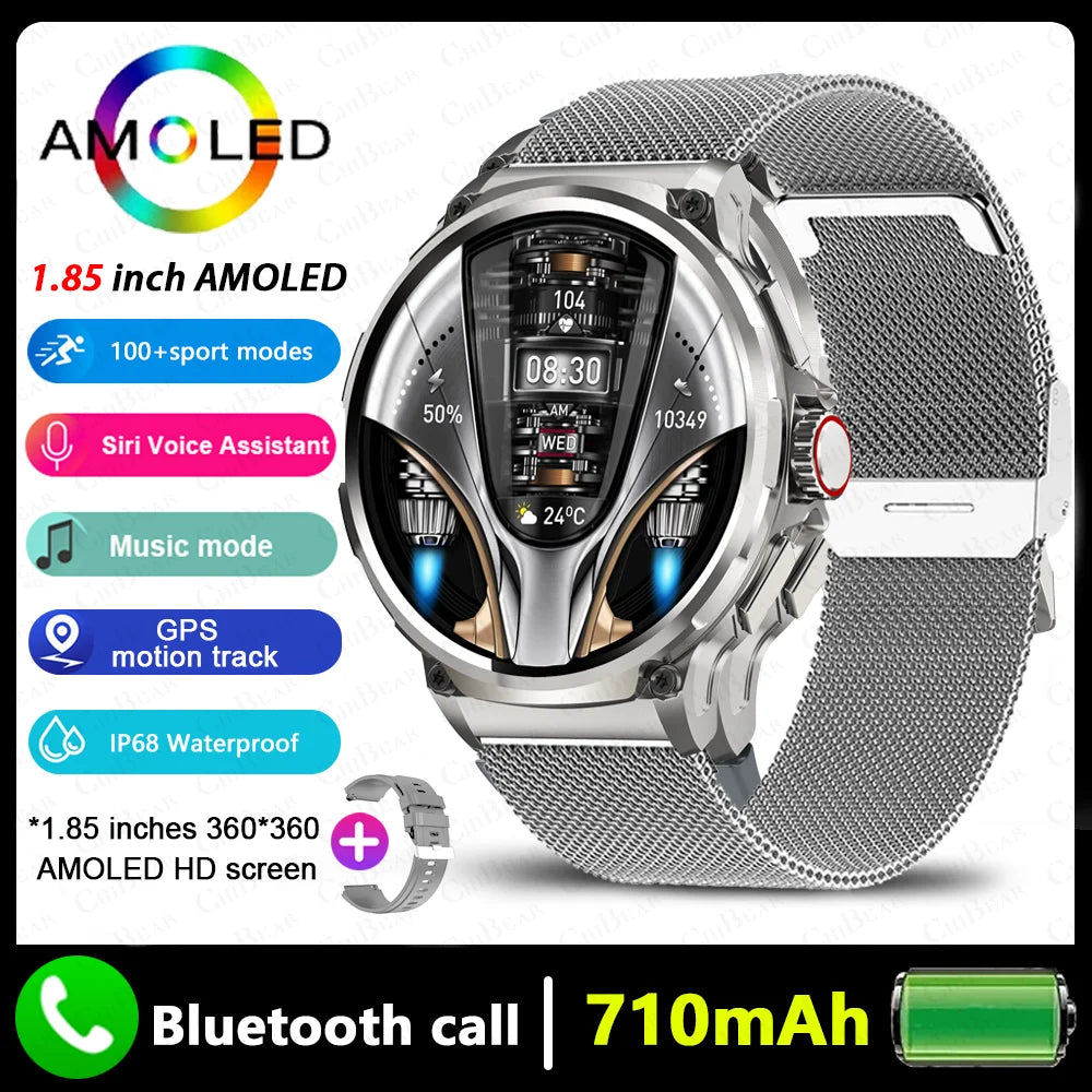 Premium GPS Smartwatch for Men - 1.85-Inch HD AMOLED Screen, 710mAh Battery, Sport & Bluetooth Call Function