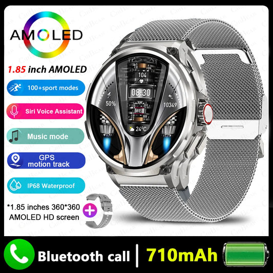 Premium GPS Smartwatch for Men - 1.85-Inch HD AMOLED Screen, 710mAh Battery, Sport & Bluetooth Call Function
