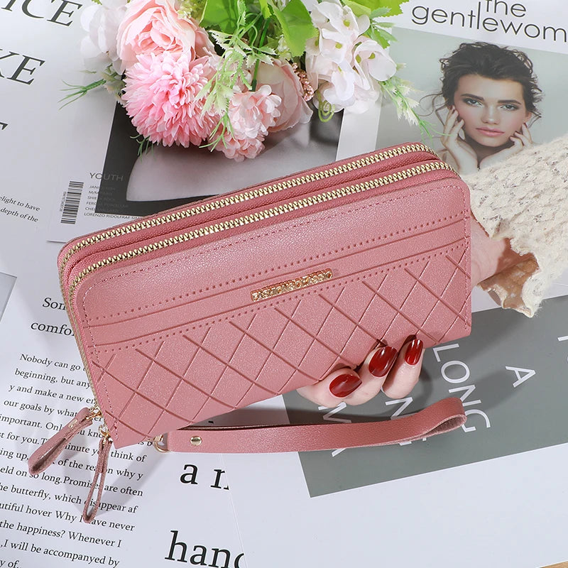 Long PU Leather Women's Wallet - Double Zipper Clutch with Tassel, Card Holder, Coin Purse & Phone Pocket