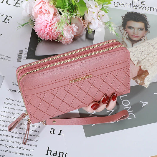 Long PU Leather Women's Wallet - Double Zipper Clutch with Tassel, Card Holder, Coin Purse & Phone Pocket