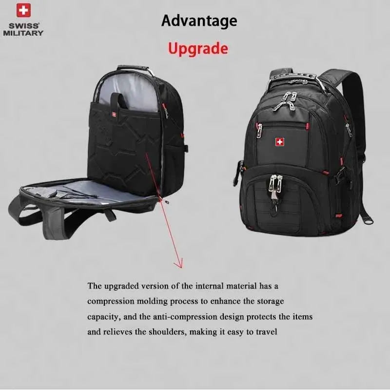 Swiss 17" Laptop Backpack - Waterproof Swiss-Style Multifunctional Travel Bag with USB Charging Port