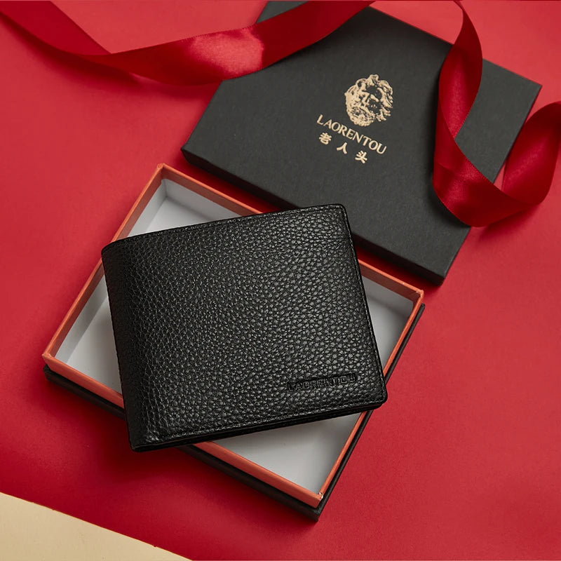 Laorentou Men’s Genuine Leather Short Wallet | Zipper Card Holder & A Perfect Gift