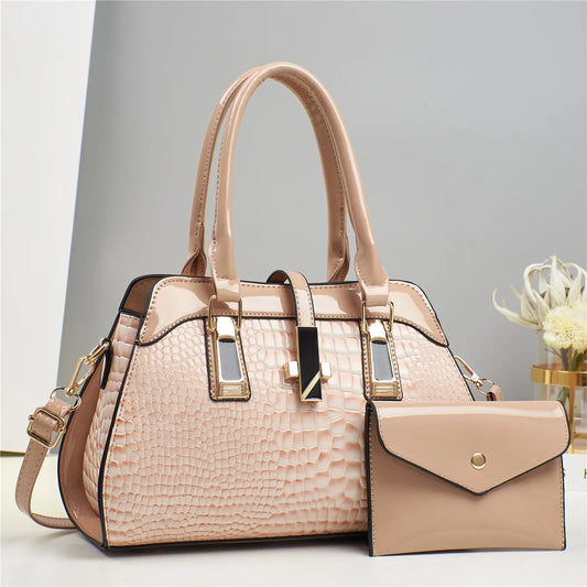 GlossCroc Luxe Tote - High-Shine Crocodile Pattern Handbag for Stylish Women