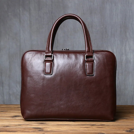 Vintage Men’s Leather Briefcase | 14-Inch Laptop Bag Top Layer Cowhide Business Shoulder & Messenger Handbag