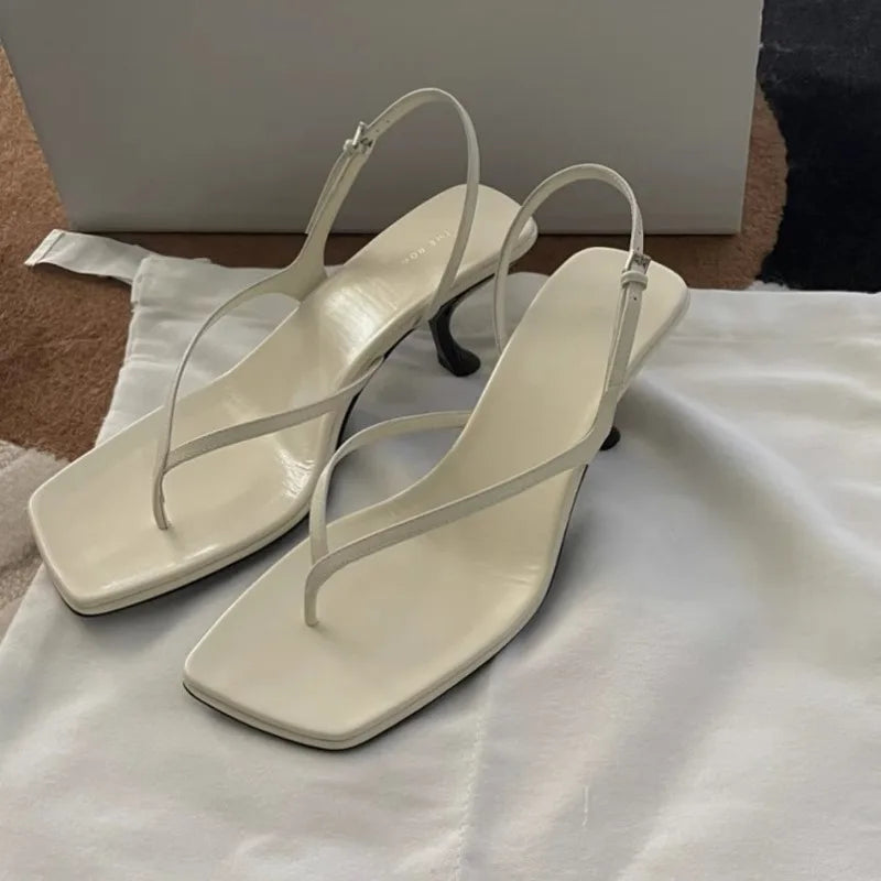 New French Cat Heel Sandals - Women’s Summer Mid-Heel Herringbone Open Toe Clip Toe High Heel Sandals