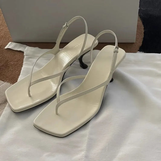 New French Cat Heel Sandals - Women’s Summer Mid-Heel Herringbone Open Toe Clip Toe High Heel Sandals