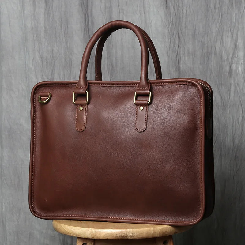 Retro Men’s Leather Briefcase | Genuine Cowhide 14-Inch Laptop Business Shoulder & Messenger Bag