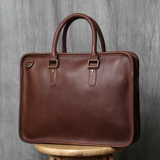 Retro Men’s Leather Briefcase | Genuine Cowhide 14-Inch Laptop Business Shoulder & Messenger Bag