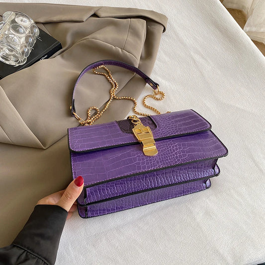 New Crocodile Pattern PU Leather Chain Shoulder Bag - Small Fashion Crossbody Purse for Women