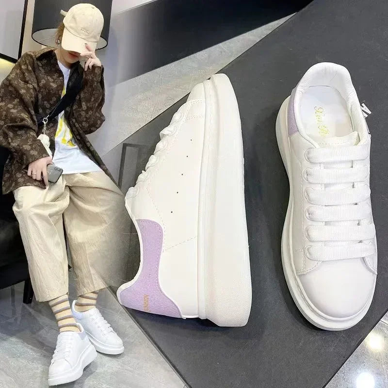 Spring Designer Wedges - White Platform Sneakers for Women, Casual Walking & Trainers