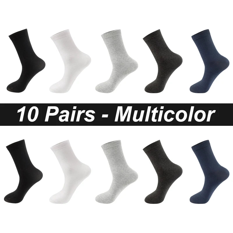 Men’s Combed Cotton Socks - 10 Pairs, Black Casual & Business Socks, Breathable High-Quality