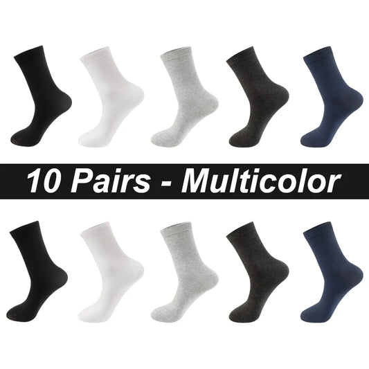 Men’s Combed Cotton Socks - 10 Pairs, Black Casual & Business Socks, Breathable High-Quality