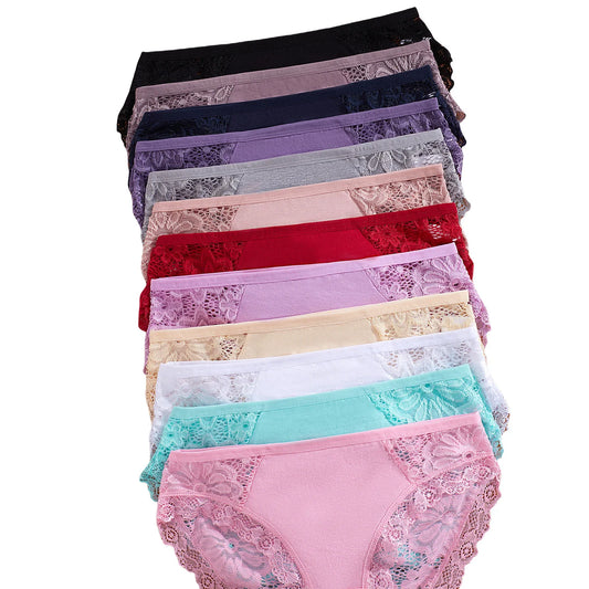 12-Pack Lace-Trimmed Triangle Panties - Luxury Comfortable & Sexy Women’s Underwear Set