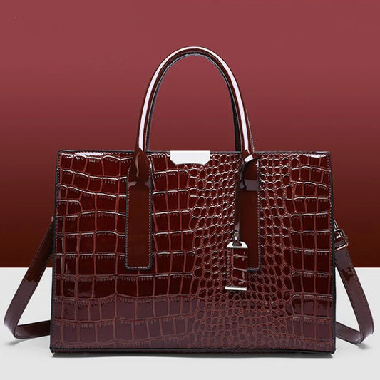 Regalia Luxe Tote - Elegant Croc-Embossed Shoulder & Crossbody Handbag