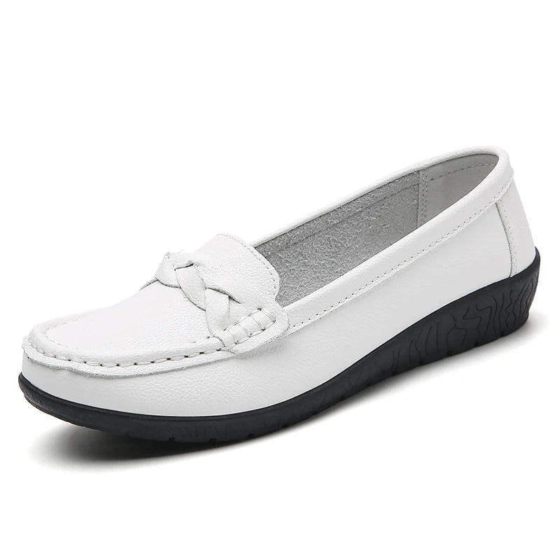 Soft Leather Loafers - Casual Slip-On Flats, White Comfortable Footwear