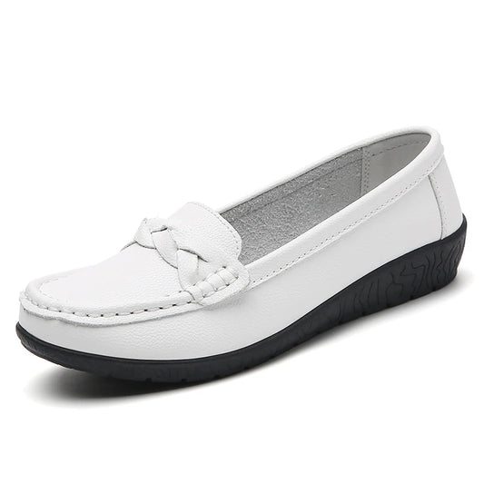 Soft Leather Loafers - Casual Slip-On Flats, White Comfortable Footwear