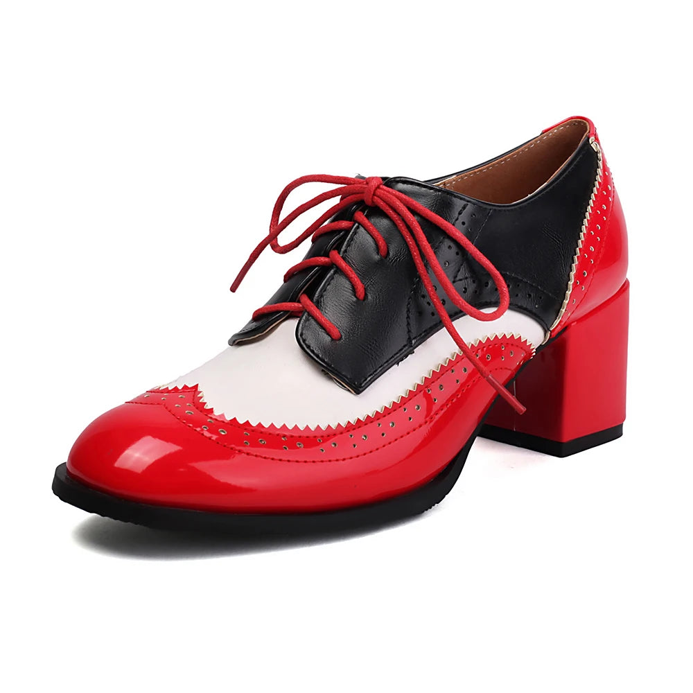 Women’s Vintage Oxford Pumps – Genuine Leather, Retro Thick Heels