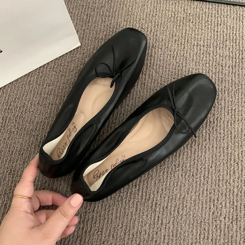 Elegant Women’s Ballet Flats - Soft Slip-On Shoes with Butterfly-Knot Design